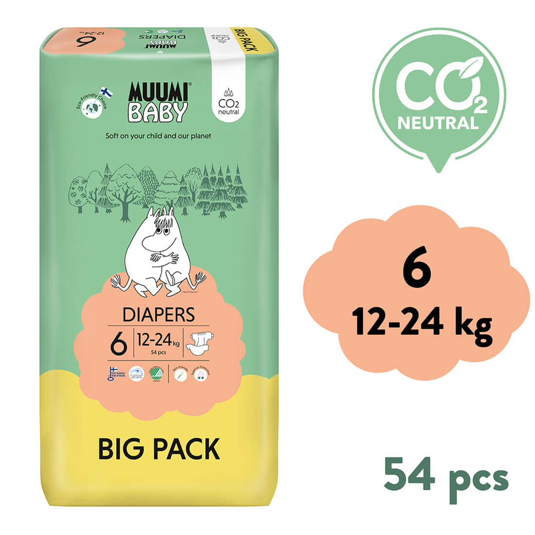 Muumi Baby 6 Junior 12–24 kg (54 ks), eko pleny