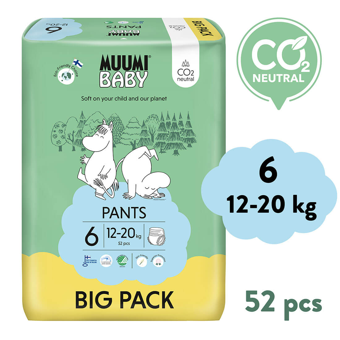 Muumi Baby Pants 6 Junior 12-20 kg (52 ks), kalhotkové eko pleny