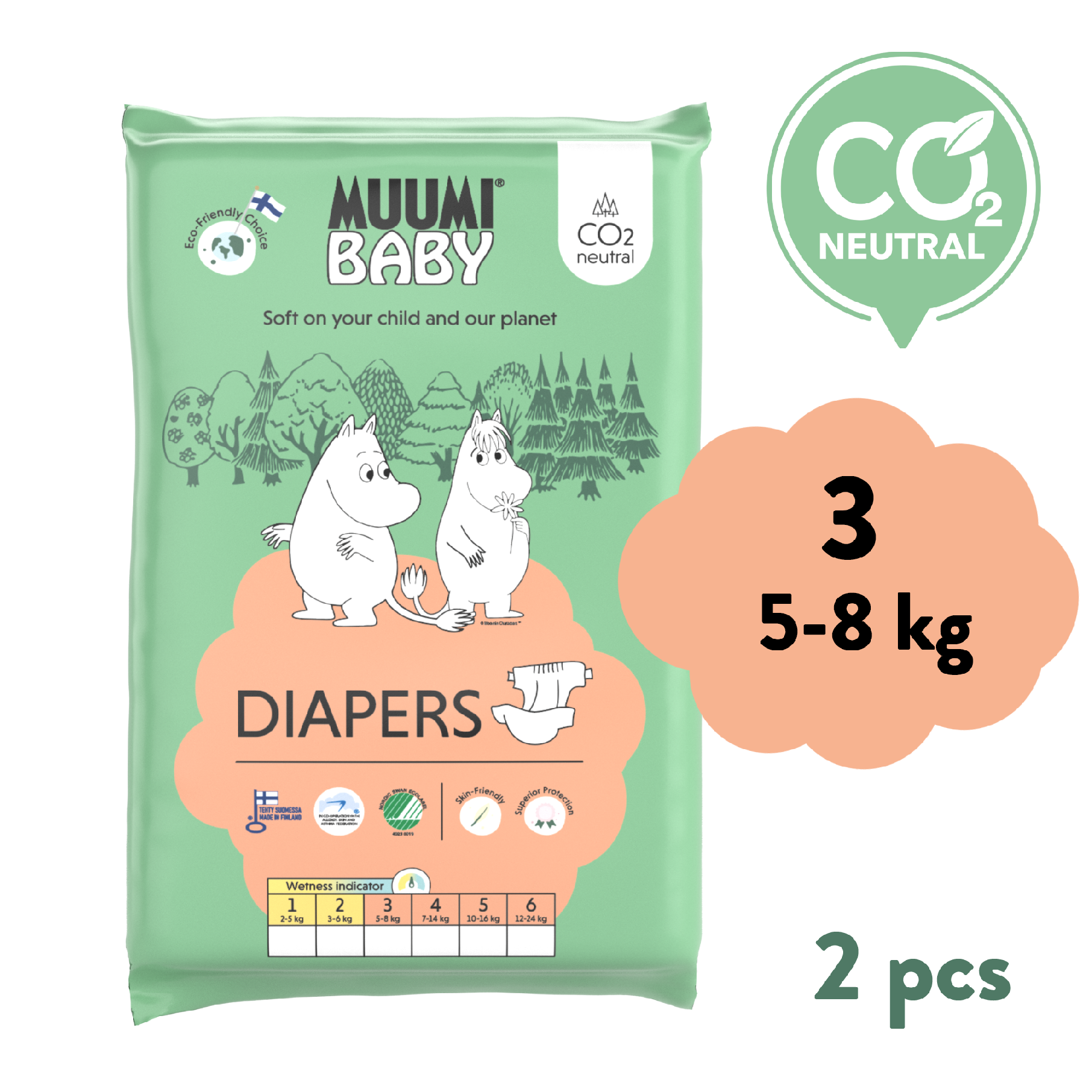 Muumi Baby 3 Midi 5–8 kg (2 ks), eko pleny