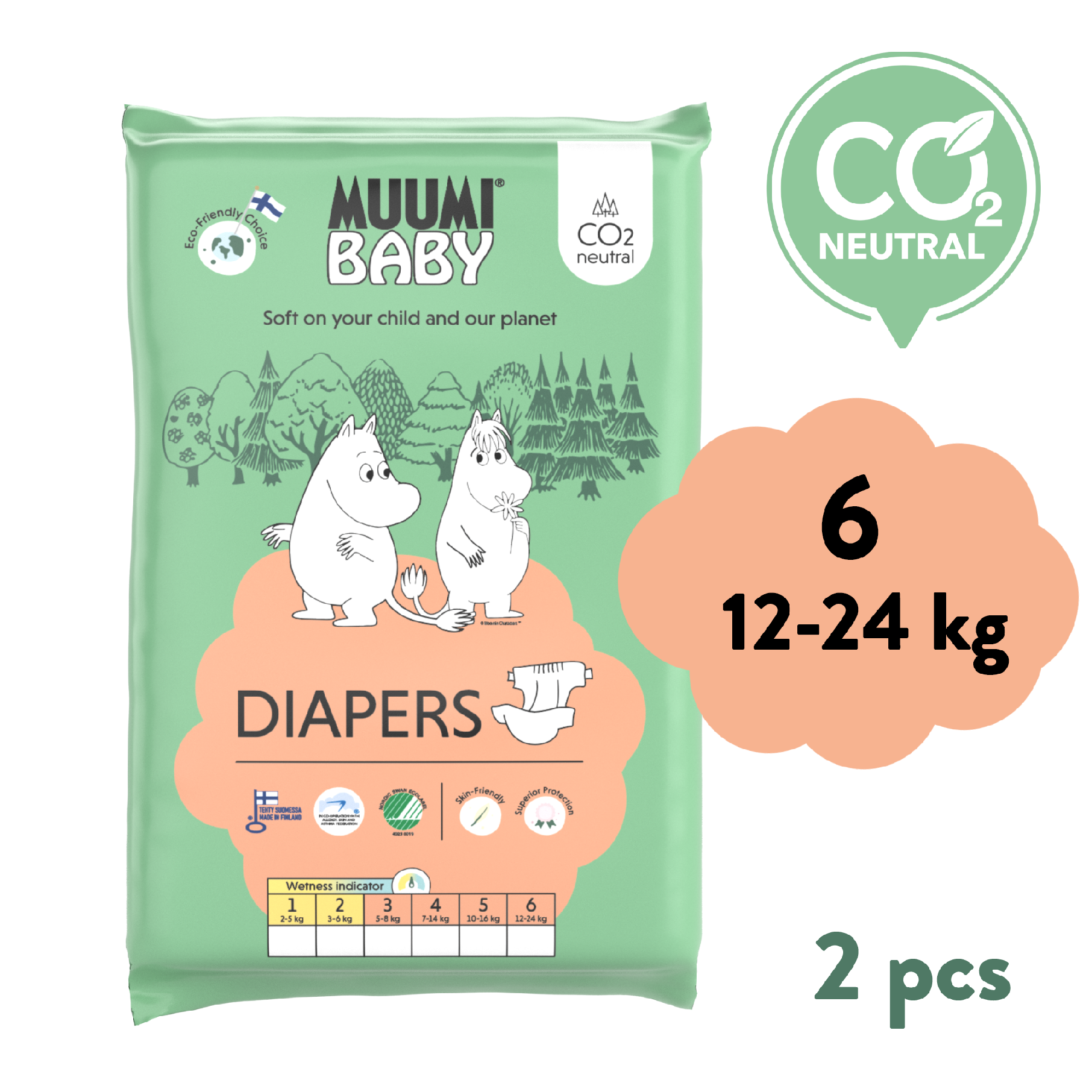 Muumi Baby 6 Junior 12–24 kg (2 ks), eko pleny Muumi Baby 6 Junior 12–24 kg (2 ks), eko pleny