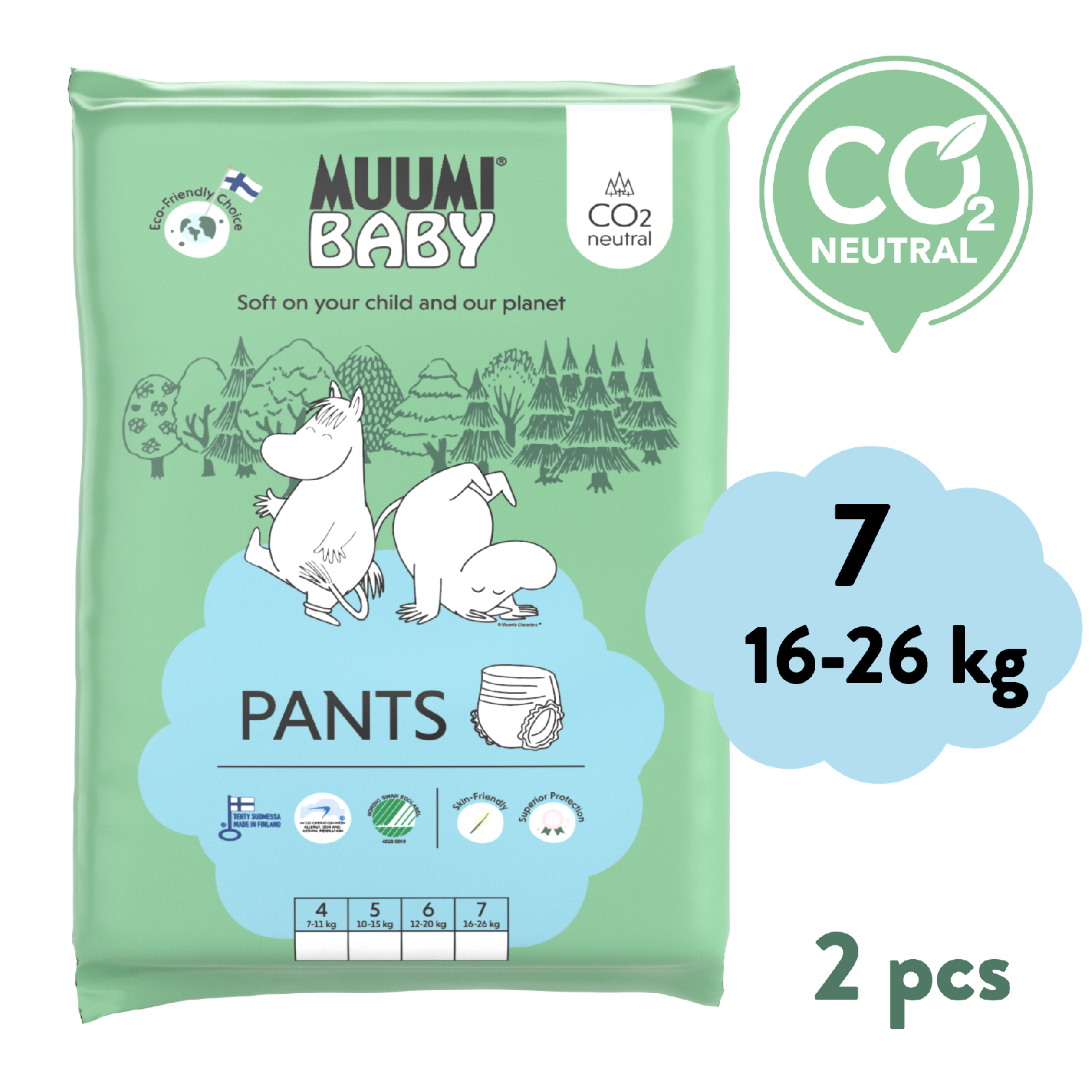 Muumi Baby Pants 7 XL 16-26 kg (2 ks), kalhotkové eko pleny