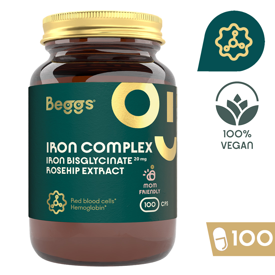 Beggs Iron bisglycinate 20 mg, rosehip extract (100 cps.)