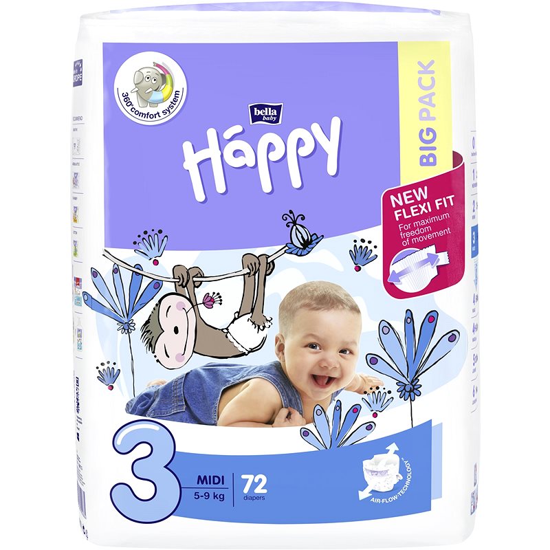 Bella Baby Happy Dětské pleny Midi Big Pack vel. 3 (72 ks)