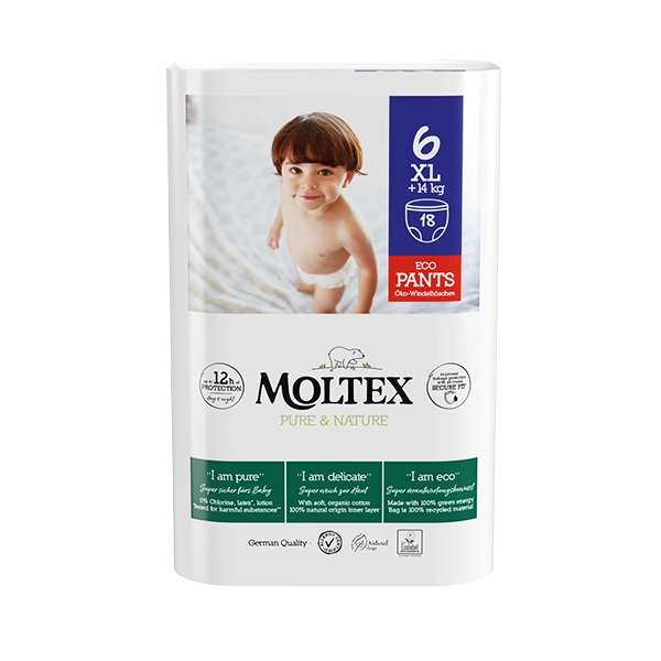 Natahovací plenkové kalhotky Moltex Pure & Nature XL +14 kg (18 ks)