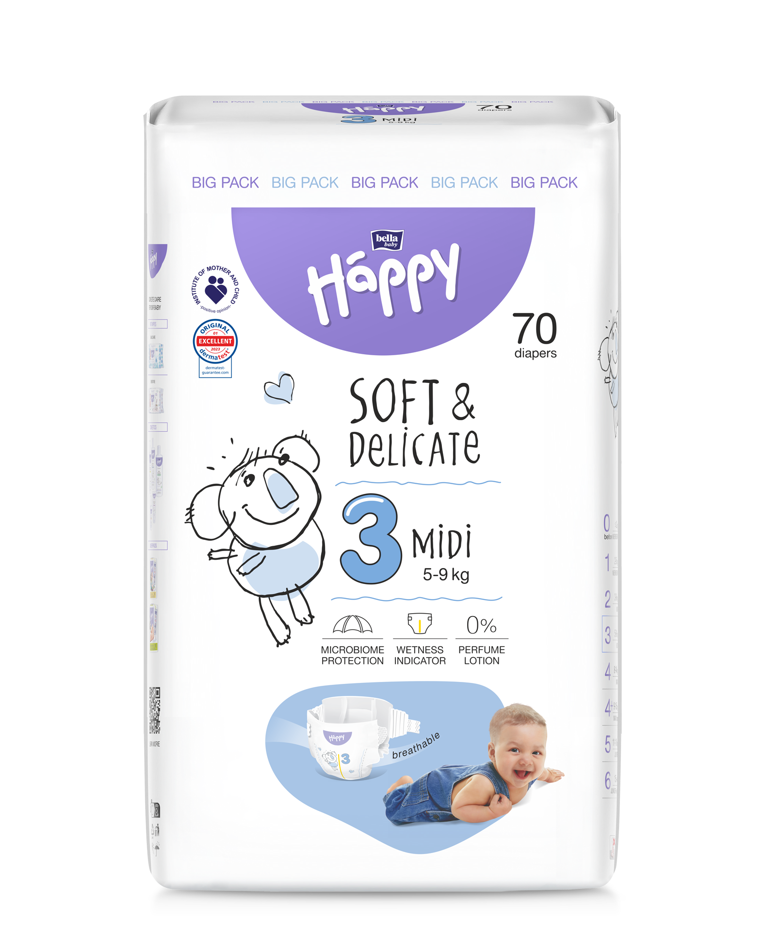 Bella Baby Happy Dětské pleny Midi Big Pack vel. 3 (70 ks)