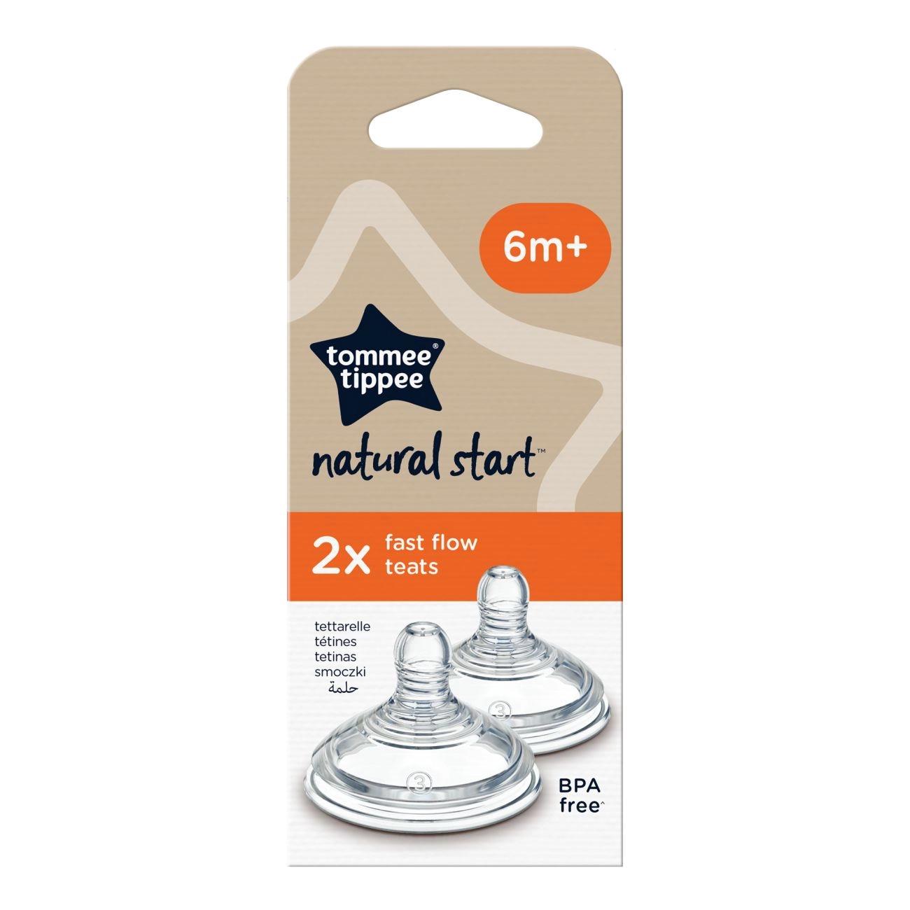 Tommee Tippee Anti-Colic Savička Na Lahev Natural Start Rychlý Průtok 6m+, 2 ks
