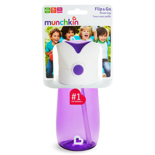 Munchkin Hrneček s brčkem Flip & Go 355ml 18m+, fialový