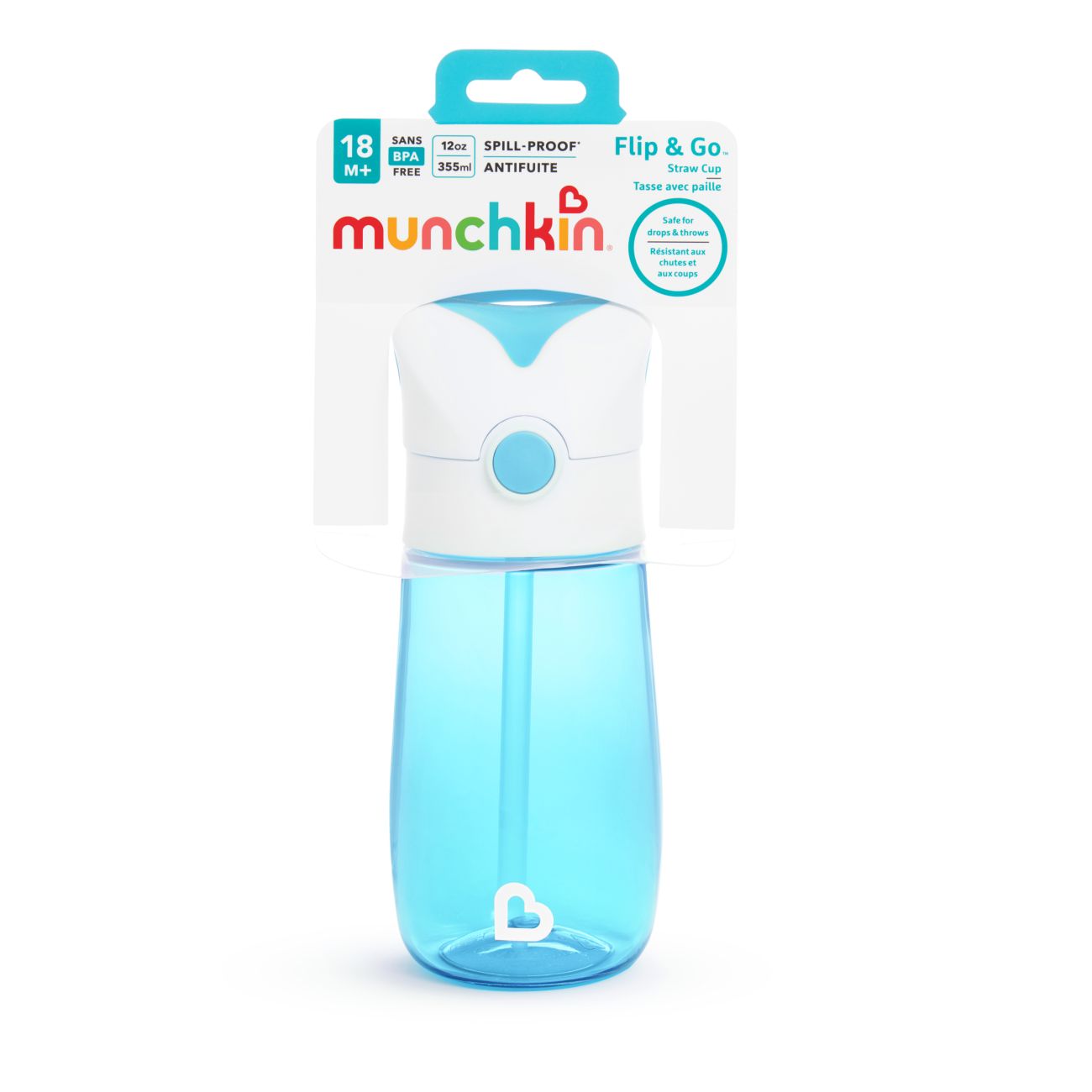 Levně Munchkin Hrneček s brčkem Flip & Go 355ml 18m+, modrý