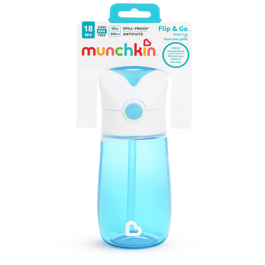Munchkin Hrneček s brčkem Flip & Go 355ml 18m+, modrý