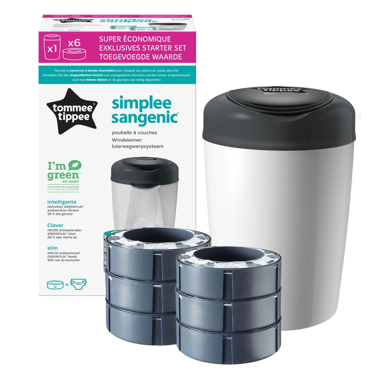 Tommee Tippee Simplee Koš Na Pleny + Náhradní kazety, 6 ks