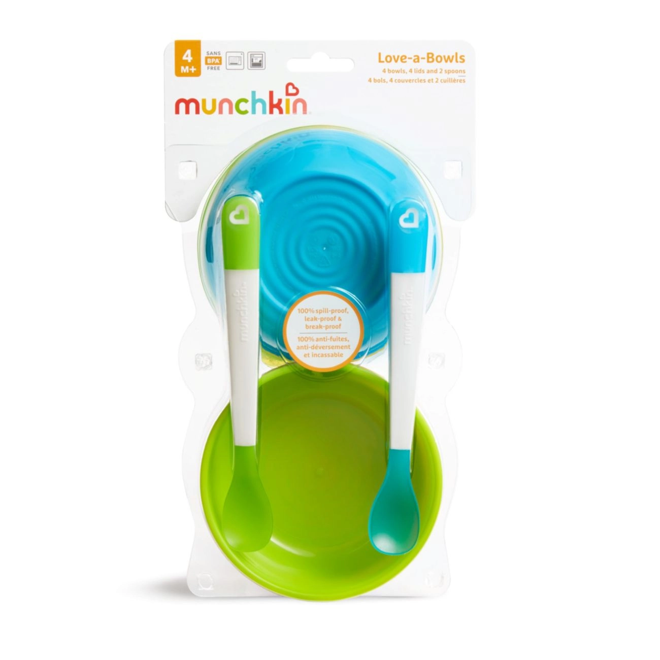 Munchkin Set barevných misek s víčky a lžičkami, 4m+