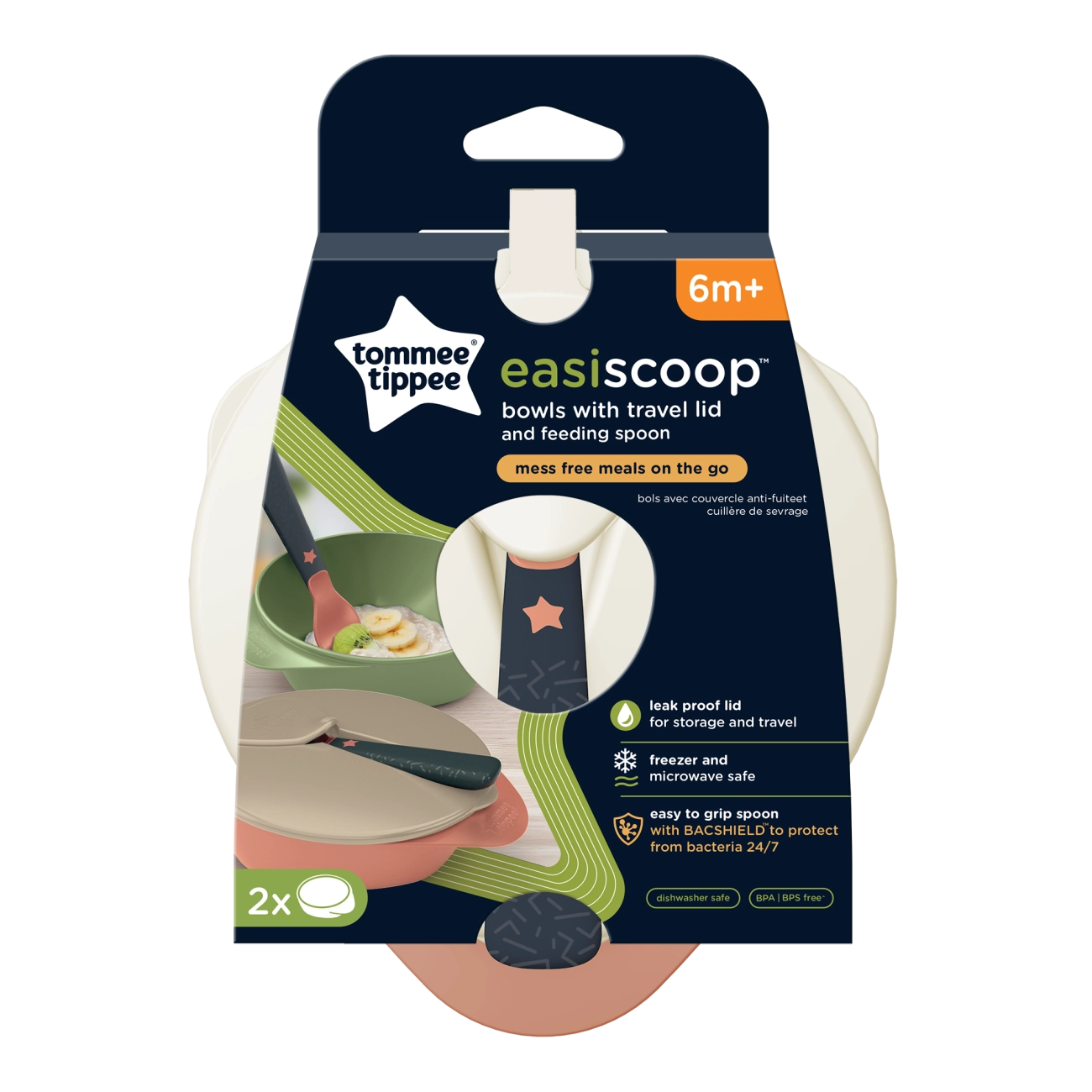 Tommee Tippee Easy Scoop Misky pro snadné nabírání s víčkem a lžičkou (2 ks), 6 m+