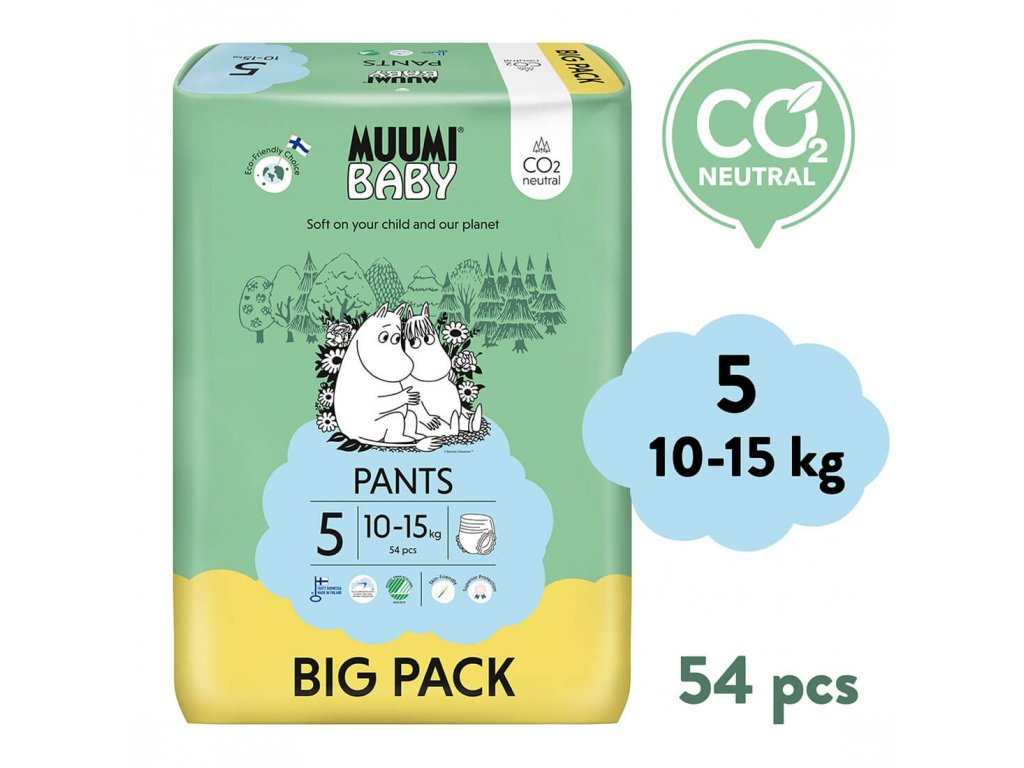 Muumi Baby Pants 5 Maxi+ 10-15 kg (54 db), bugyi öko pelenka -  HealthFactory.hu