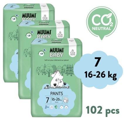 Muumi Baby Pants 7 XL 16-26 kg (102 db), havi csomag bugyi öko pelenka