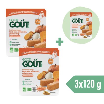 2+1 INGYEN: Good Gout BIO BLW Vörös lencse és sütőtök rudacskák (120 g)