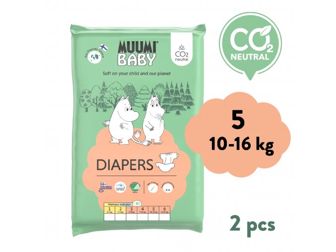 Muumi Baby 5 Maxi+ 10-16 kg (2 db), öko pelenka