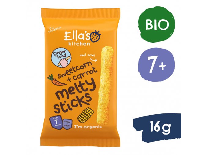 Ella's Kitchen Bio ropogós kukorica és sárgarépa rudacskák (16 g), szavatossági idő: 15.04.2023