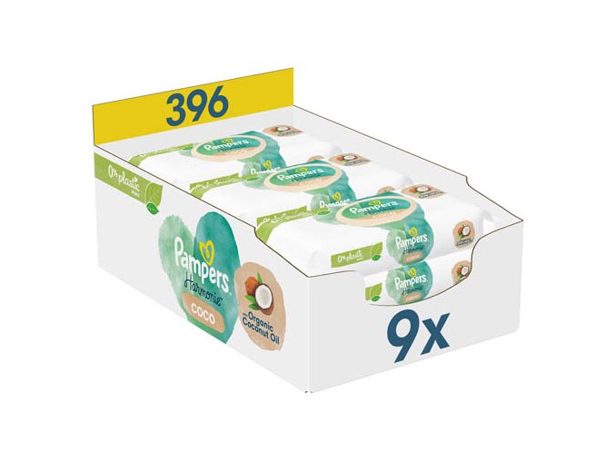 Pampers Pure Protection Baba nedves törlőkendő kókuszolajjal (9× 44 db)