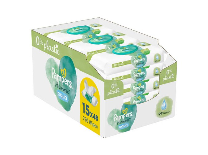 Pampers Harmonie Aqua Platic Free Baba nedves törlőkendő (15× 48 db)