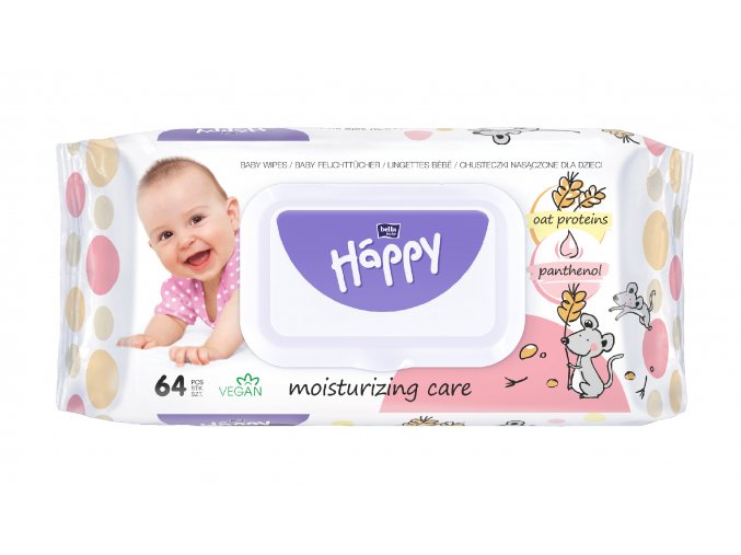 Bella Happy Baby tisztító törlőkendő zabfehérjékkel és panthenollal (64 db)