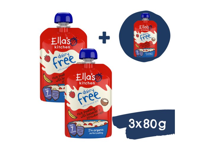 2+1 INGYEN: Ella's Kitchen BIO Tejmentes rizspuding banánnal és eperrel (80 g)