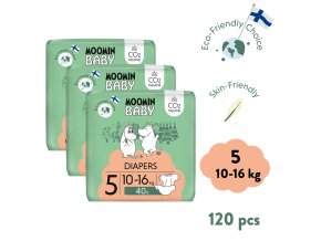 Moomin Baby 5 Maxi 10–16 kg (120 db), havi  ökopelenka csomag