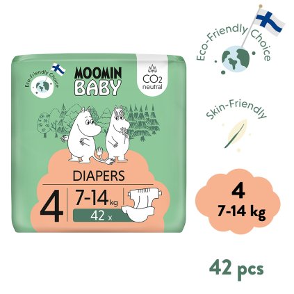 Moomin Baby 4 Maxi 7–14 kg (42 szt), eko pieluszki