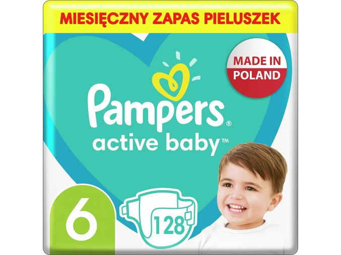Pampers Active Baby Miesięczne opakowanie pieluszek dziecięcych rozm. 6 (128 szt)