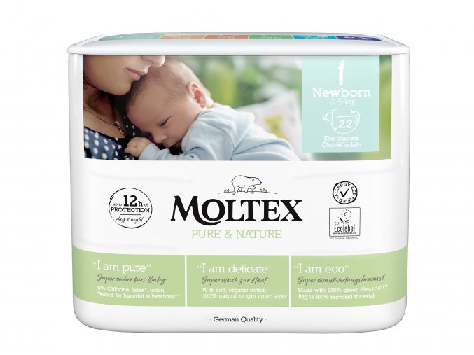 Moltex Pure & Nature Newborn 2–4 kg (22 szt), eko pieluszki