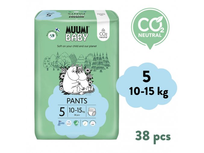 Muumi Baby Pants 5 Maxi+ 10-15 kg (38 szt), eko pieluchomajtki