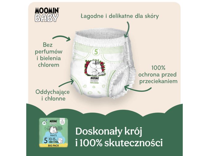 Muumi Baby Pants 5 Maxi+ 10-15 kg (54 szt), eko pieluchomajtki