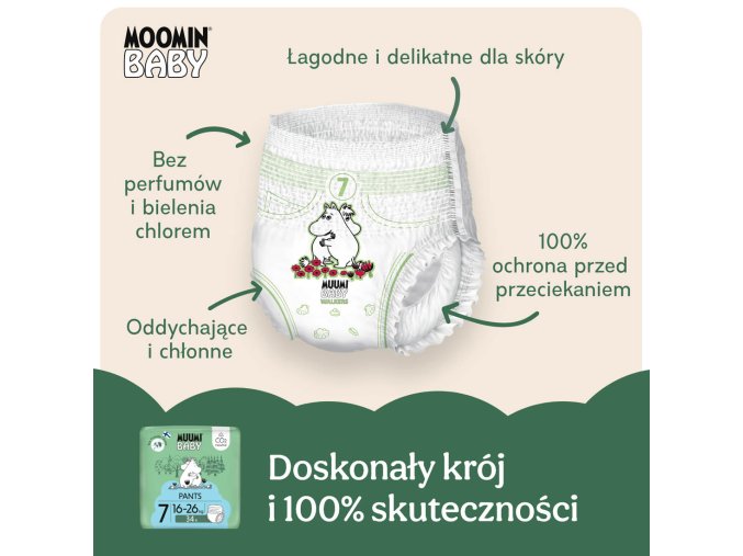 Muumi Baby Pants 7 XL 16-26 kg (102 szt), miesięczne opakowanie eko pieluchomajtek