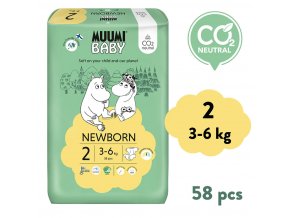 Muumi Baby 2 Newborn 3–6 kg (58 szt), eko pieluszki