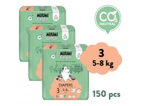 Muumi Baby 3 Midi 5–8 kg (150 szt), miesięczne opakowanie eko pieluszek