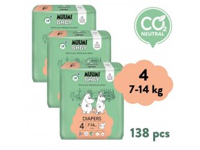 Muumi Baby 4 Maxi 7–14 kg (138 szt), miesięczne opakowanie eko pieluszek