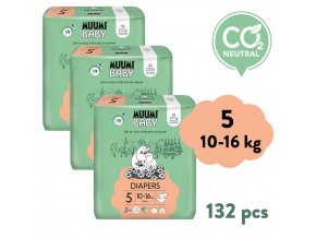 Muumi Baby 5 Maxi+ 10–16 kg (132 szt), miesięczne opakowanie eko pieluszek