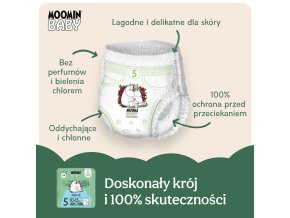 Muumi Baby Pants 5 Maxi+ 10-15 kg (114 szt), miesięczne opakowanie eko pieluchomajtek