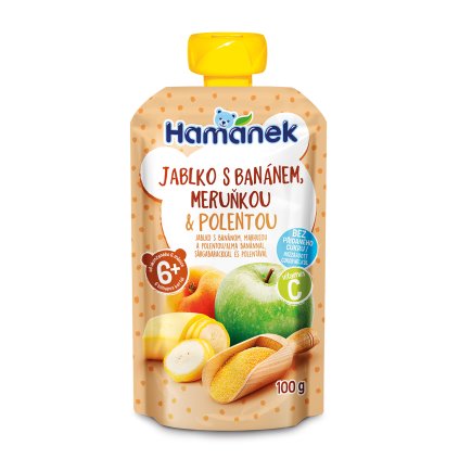 Hamánek Jablko, banán, marhuľa a polenta  6m+ (100 g)