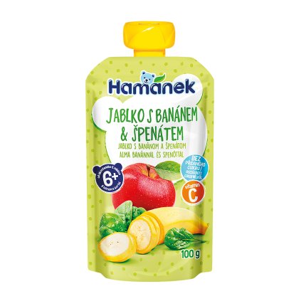 Hamánek Jablko, banán a špenát  6m+ (100 g)