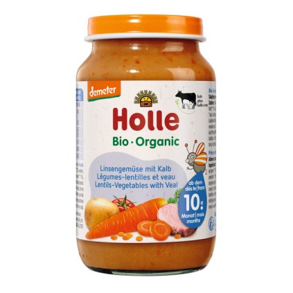 Holle BIO Červená šošovica so zeleninou a teľacím mäsom (220 g)