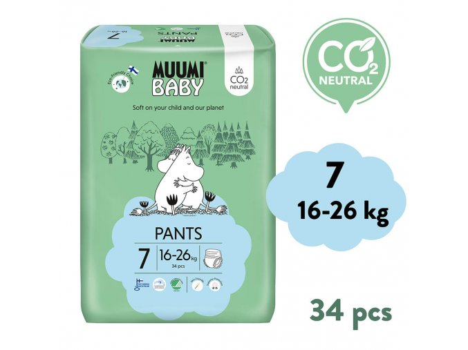Muumi Baby Pants 7 XL 16-26 kg (34 ks), nohavičkové eko plienky