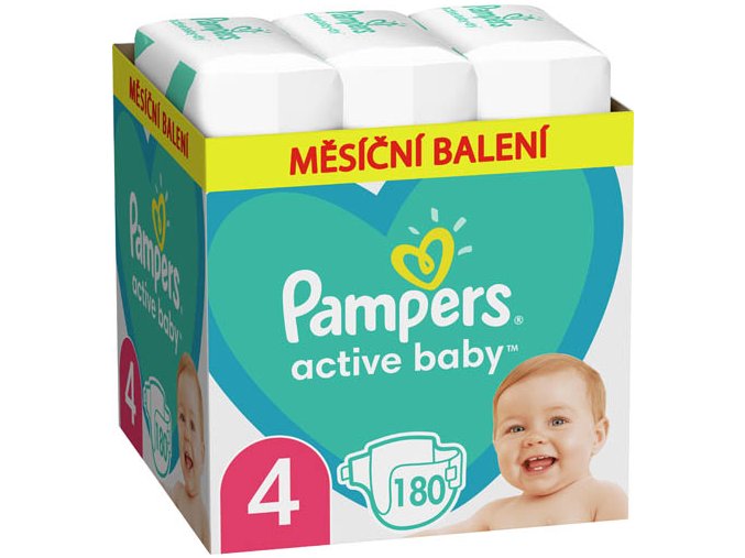 Pampers Active Baby Mesačné balenie detských plienok veľ. 4 (180 ks)