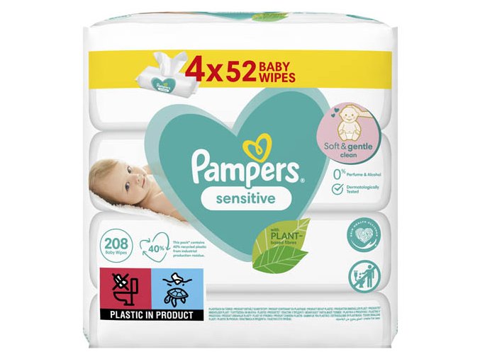 Pampers Sensitive Detské vlhčené obrúsky pre citlivú pokožku (4× 52 ks)