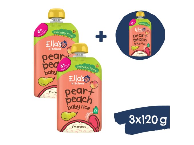 2+1 ZDARMA: Ella's Kitchen BIO Detská ryža, hruška a broskyňa (120 g)