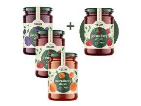 3+1 ZADARMO 4Slim: Mix 100 % džemov – Marhuľa, Slivka, Jahoda (1120 g)