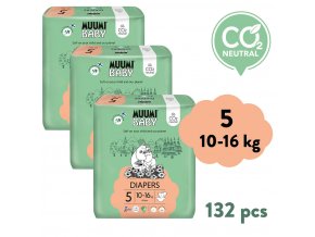 Muumi Baby 5 Maxi+ 10-16 kg (132 ks), mesačné balenie eko plienok