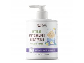 Wooden Spoon Detský sprchový gél a šampón 2v1 s organickými bylinkami (300 ml)