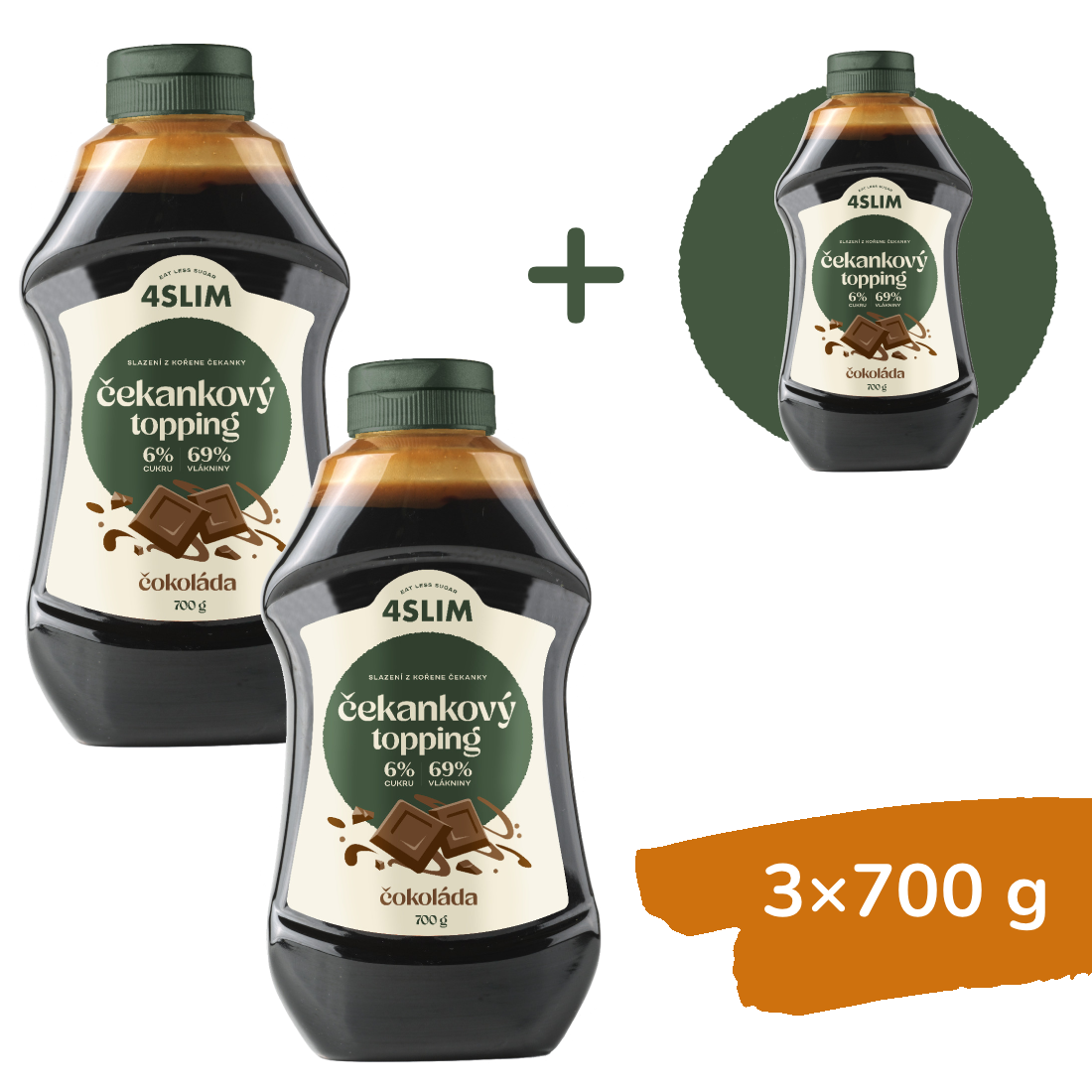 2+1 ZADARMO: 4Slim Čakankový topping príchuť čokoláda (3x700 g)
