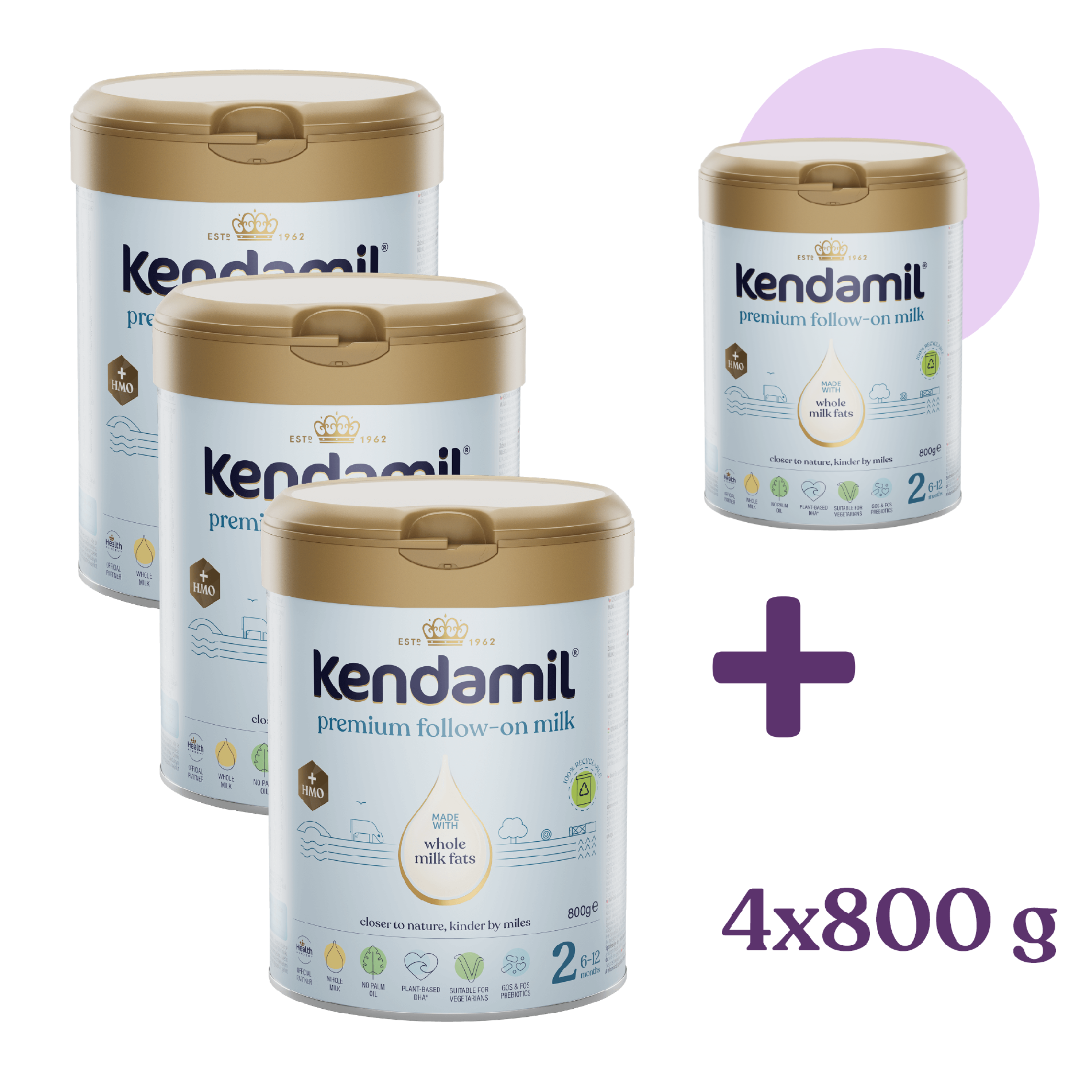 3+1 ZADARMO: Kendamil Premium 2 HMO+ (800 g)