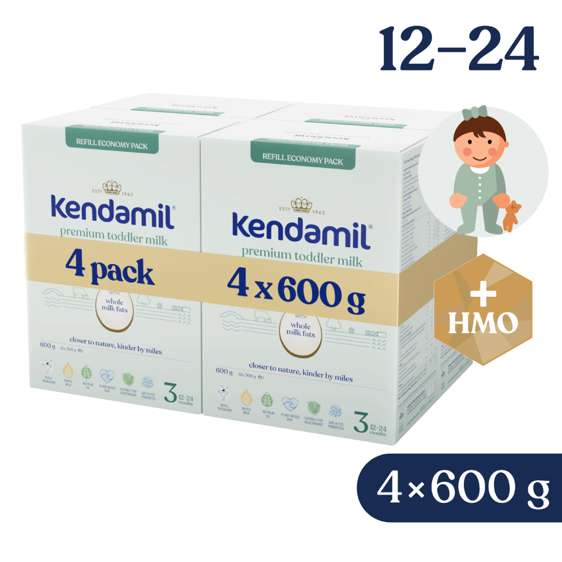 4x Kendamil Premium 3 HMO+ (600 g)